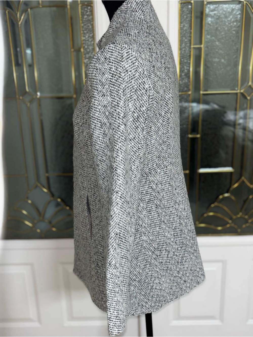 Gray Herringbone Collarless Pea Coat - Picture 4 of 7